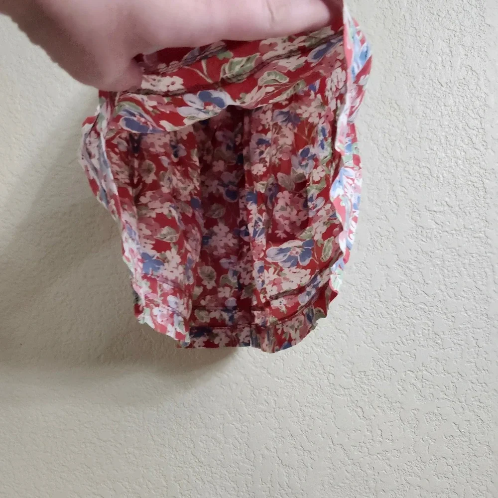 Ralph Lauren Size 24 Months Kid Red Floral Falmouth 100% Cotton Lace Trim Ruffle